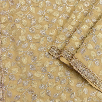 Indian Vintage Heavy Beige Dupatta Pure Georgette silk Long Stole Hand Embroidered Scarves Stole Veil Wrap Sequins