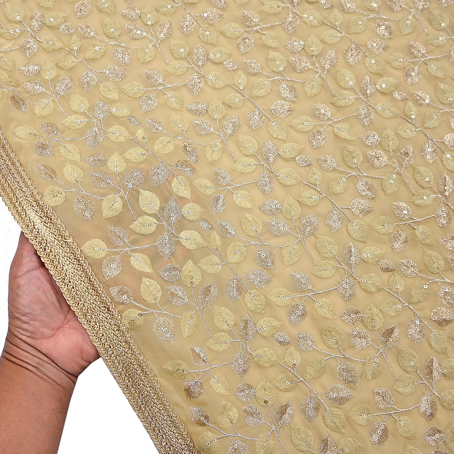 Indian Vintage Heavy Beige Dupatta Pure Georgette silk Long Stole Hand Embroidered Scarves Stole Veil Wrap Sequins