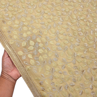 Indian Vintage Heavy Beige Dupatta Pure Georgette silk Long Stole Hand Embroidered Scarves Stole Veil Wrap Sequins