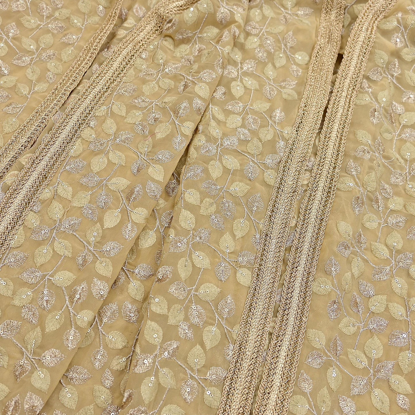 Indian Vintage Heavy Beige Dupatta Pure Georgette silk Long Stole Hand Embroidered Scarves Stole Veil Wrap Sequins