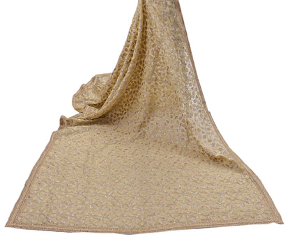 Indian Vintage Heavy Beige Dupatta Pure Georgette silk Long Stole Hand Embroidered Scarves Stole Veil Wrap Sequins