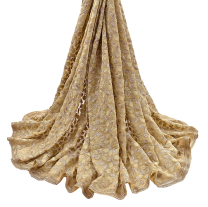 Indian Vintage Heavy Beige Dupatta Pure Georgette silk Long Stole Hand Embroidered Scarves Stole Veil Wrap Sequins