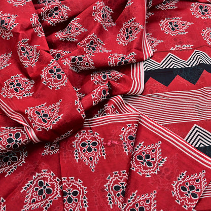 Indian Vintage Red Saree Printed 100% Pure Cotton Sari Craft Fabric 5Yd Soft Sewing Sarong Wrap Dress Making Quilting Crafting