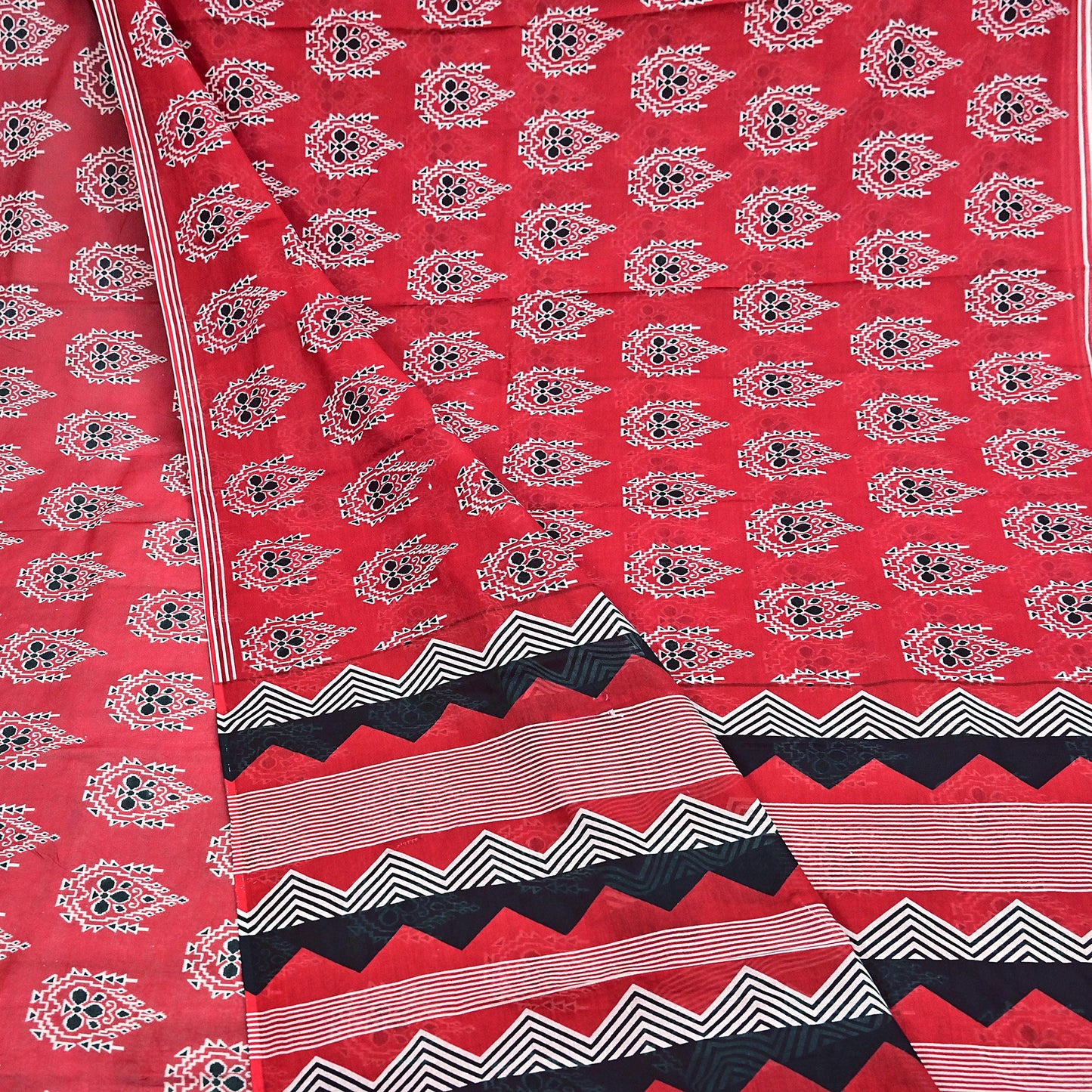 Indian Vintage Red Saree Printed 100% Pure Cotton Sari Craft Fabric 5Yd Soft Sewing Sarong Wrap Dress Making Quilting Crafting