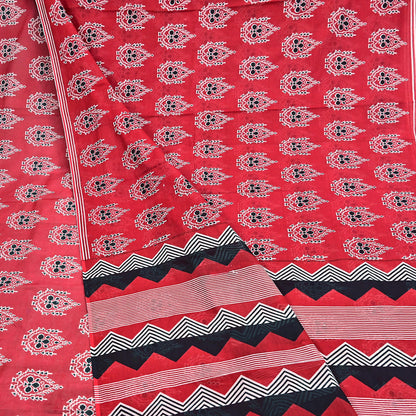 Indian Vintage Red Saree Printed 100% Pure Cotton Sari Craft Fabric 5Yd Soft Sewing Sarong Wrap Dress Making Quilting Crafting