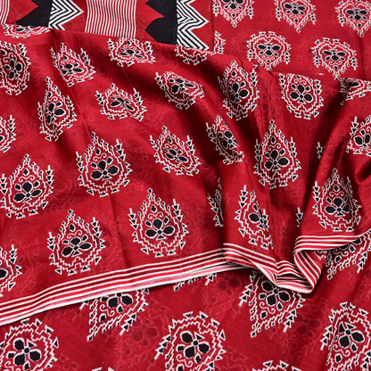 Indian Vintage Red Saree Printed 100% Pure Cotton Sari Craft Fabric 5Yd Soft Sewing Sarong Wrap Dress Making Quilting Crafting