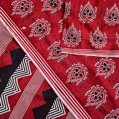Indian Vintage Red Saree Printed 100% Pure Cotton Sari Craft Fabric 5Yd Soft Sewing Sarong Wrap Dress Making Quilting Crafting