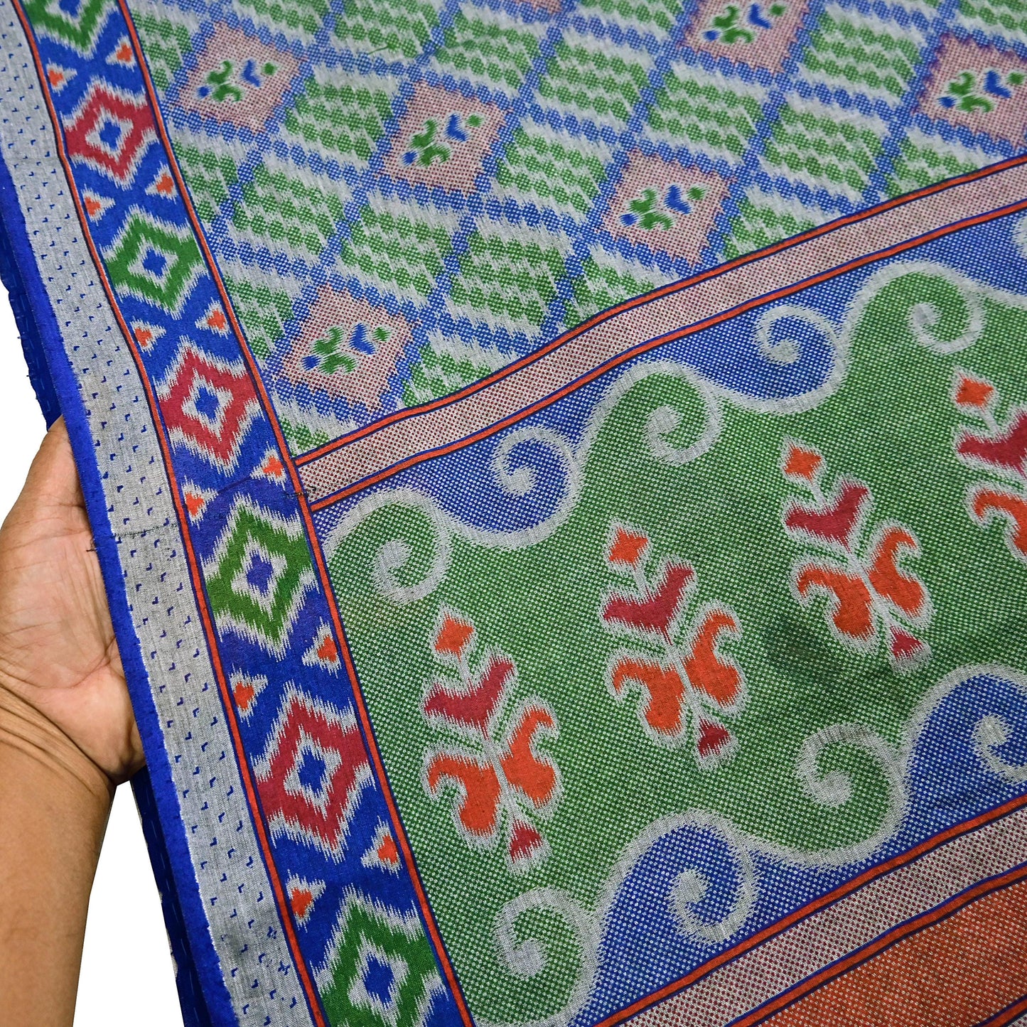 Indian Vintage Sari Green & Blue Pure Cotton Printed Sarees Craft Fabric 5Yd Soft Sewing Sarong Wrap Boho Floral Quilting Upcycle Crafting