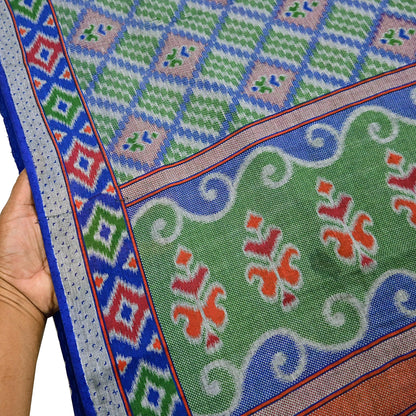 Indian Vintage Sari Green & Blue Pure Cotton Printed Sarees Craft Fabric 5Yd Soft Sewing Sarong Wrap Boho Floral Quilting Upcycle Crafting