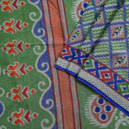 Indian Vintage Sari Green & Blue Pure Cotton Printed Sarees Craft Fabric 5Yd Soft Sewing Sarong Wrap Boho Floral Quilting Upcycle Crafting