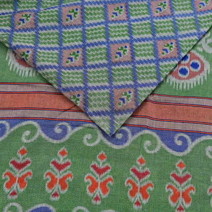 Indian Vintage Sari Green & Blue Pure Cotton Printed Sarees Craft Fabric 5Yd Soft Sewing Sarong Wrap Boho Floral Quilting Upcycle Crafting