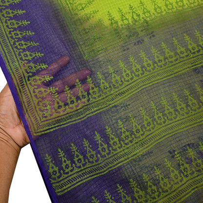 Indian Vintage Purple & Green Sarees Pure Cotton Block Printed Sari 5yd Sewing Craft Fabric DressMaking Soft Crafting Quilting Upcycle