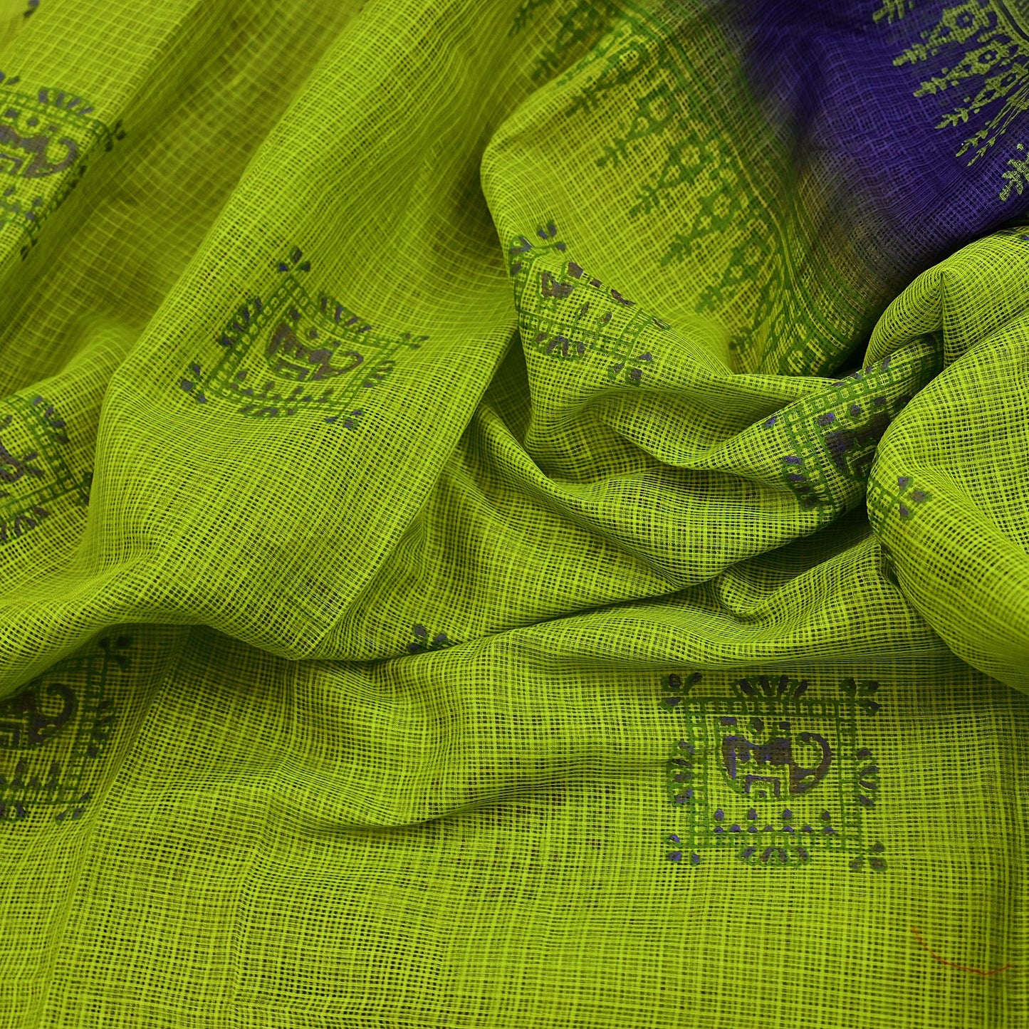 Indian Vintage Purple & Green Sarees Pure Cotton Block Printed Sari 5yd Sewing Craft Fabric DressMaking Soft Crafting Quilting Upcycle