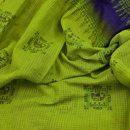 Indian Vintage Purple & Green Sarees Pure Cotton Block Printed Sari 5yd Sewing Craft Fabric DressMaking Soft Crafting Quilting Upcycle