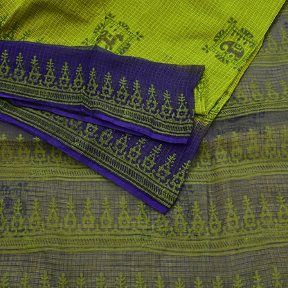 Indian Vintage Purple & Green Sarees Pure Cotton Block Printed Sari 5yd Sewing Craft Fabric DressMaking Soft Crafting Quilting Upcycle