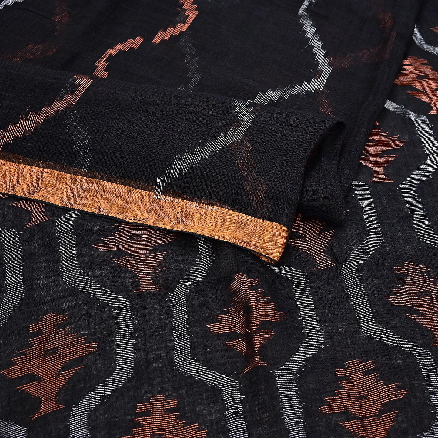 Indian Vintage Sari Black Pure Cotton Hand Woven Sarees Craft Fabric 5yd Ethnic Floral Crafting Upcycle Quilting Dress Making fringes