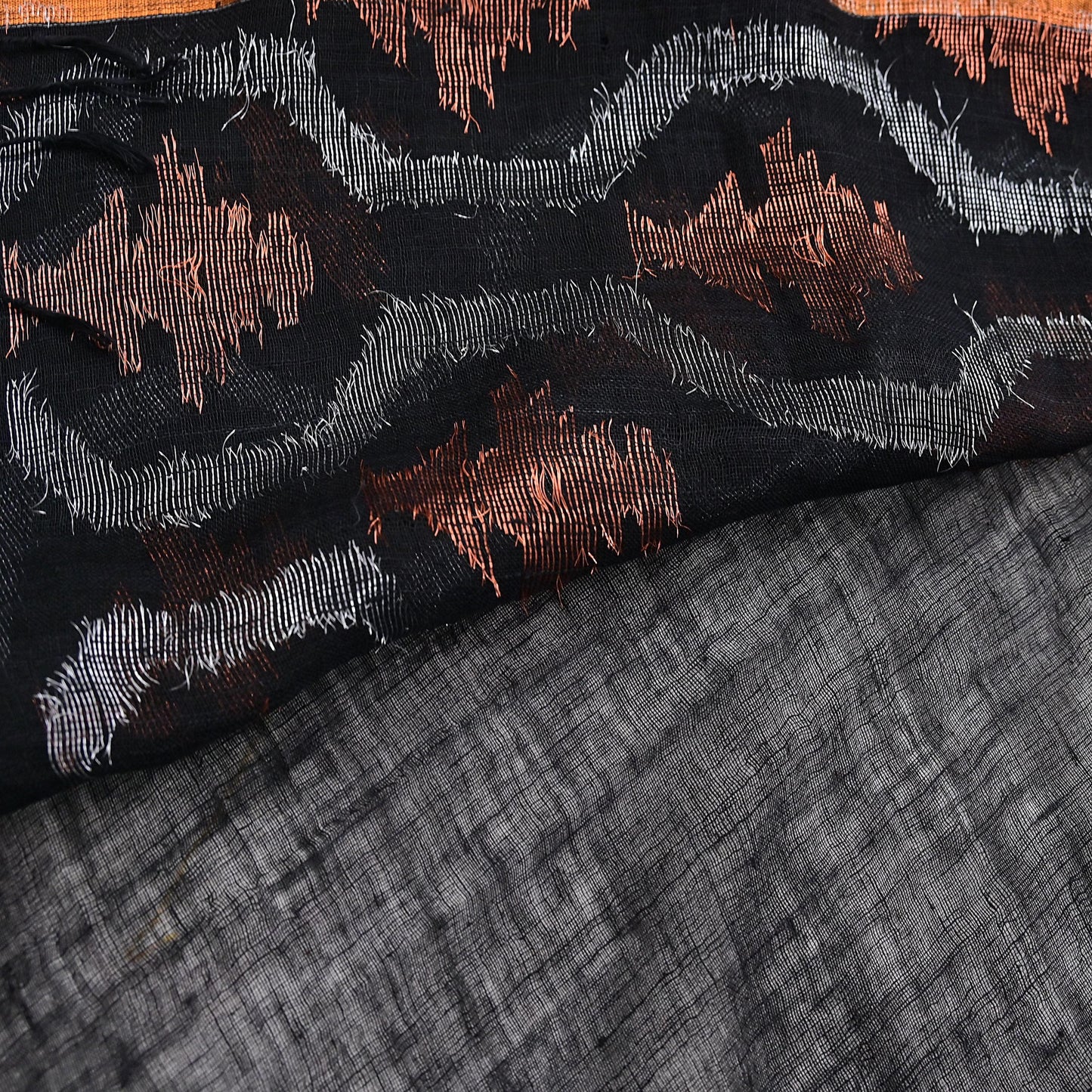 Indian Vintage Sari Black Pure Cotton Hand Woven Sarees Craft Fabric 5yd Ethnic Floral Crafting Upcycle Quilting Dress Making fringes