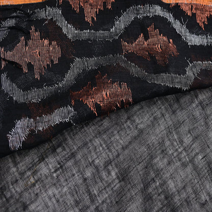Indian Vintage Sari Black Pure Cotton Hand Woven Sarees Craft Fabric 5yd Ethnic Floral Crafting Upcycle Quilting Dress Making fringes