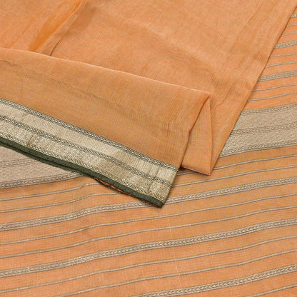 Indian Vintage Sari Saffron Pure Silk Hand Woven Sarees Craft Fabric 5Yd Floral Soft Golden Zari Bollywood Sarees Crafting Upcycle
