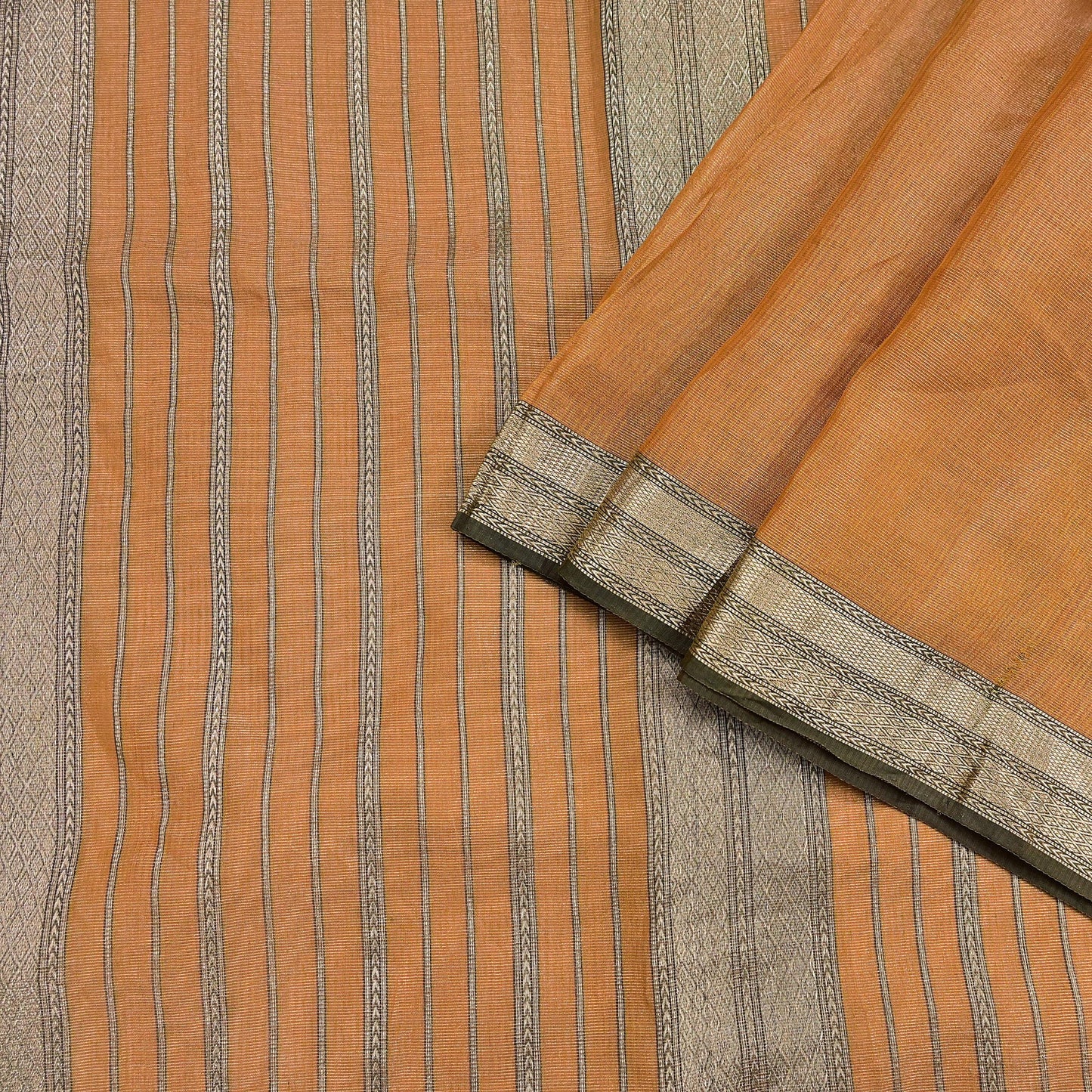 Indian Vintage Sari Saffron Pure Silk Hand Woven Sarees Craft Fabric 5Yd Floral Soft Golden Zari Bollywood Sarees Crafting Upcycle