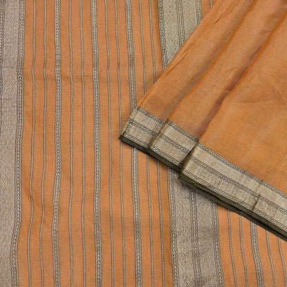 Indian Vintage Sari Saffron Pure Silk Hand Woven Sarees Craft Fabric 5Yd Floral Soft Golden Zari Bollywood Sarees Crafting Upcycle