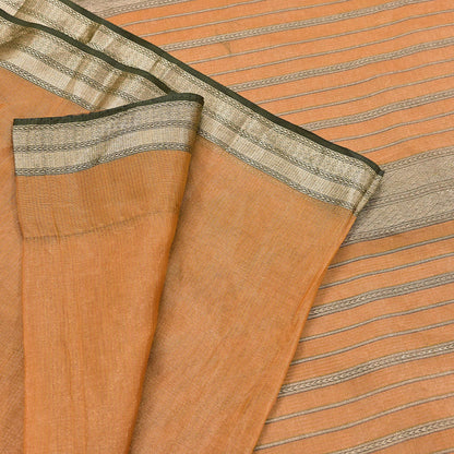 Indian Vintage Sari Saffron Pure Silk Hand Woven Sarees Craft Fabric 5Yd Floral Soft Golden Zari Bollywood Sarees Crafting Upcycle