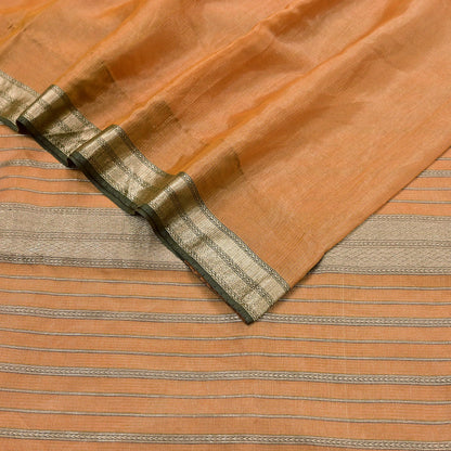 Indian Vintage Sari Saffron Pure Silk Hand Woven Sarees Craft Fabric 5Yd Floral Soft Golden Zari Bollywood Sarees Crafting Upcycle