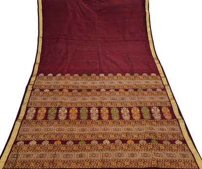 Indian Vintage Heavy Sari Maroon Kanjivaram Saree 100% Pure Silk Zari 5Yd Crafting Dress making For Crafting Quilting Upcycle