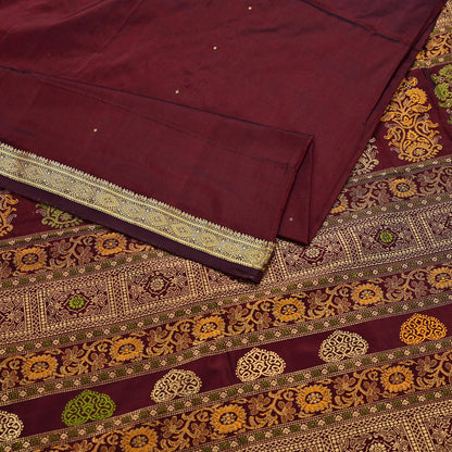 Indian Vintage Heavy Sari Maroon Kanjivaram Saree 100% Pure Silk Zari 5Yd Crafting Dress making For Crafting Quilting Upcycle