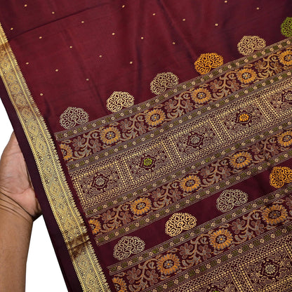 Indian Vintage Heavy Sari Maroon Kanjivaram Saree 100% Pure Silk Zari 5Yd Crafting Dress making For Crafting Quilting Upcycle