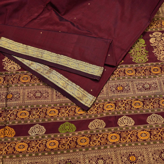 Indian Vintage Heavy Sari Maroon Kanjivaram Saree 100% Pure Silk Zari 5Yd Crafting Dress making For Crafting Quilting Upcycle