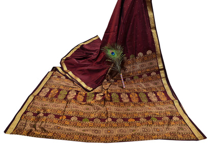 Indian Vintage Heavy Sari Maroon Kanjivaram Saree 100% Pure Silk Zari 5Yd Crafting Dress making For Crafting Quilting Upcycle