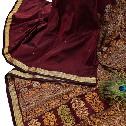 Indian Vintage Heavy Sari Maroon Kanjivaram Saree 100% Pure Silk Zari 5Yd Crafting Dress making For Crafting Quilting Upcycle