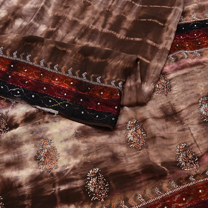 Indian Vintage Saree Pure Crepe Silk Hand Embroidered Tie-Dye Sari Fabric 5yard Sewing Craft Fabric Ethnic Dressmaking Crafting Zardozi Zari