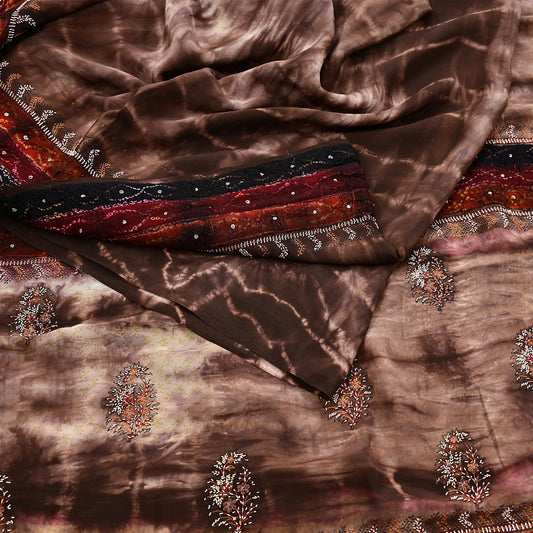 Indian Vintage Saree Pure Crepe Silk Hand Embroidered Tie-Dye Sari Fabric 5yard Sewing Craft Fabric Ethnic Dressmaking Crafting Zardozi Zari