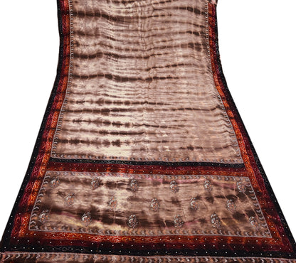 Indian Vintage Saree Pure Crepe Silk Hand Embroidered Tie-Dye Sari Fabric 5yard Sewing Craft Fabric Ethnic Dressmaking Crafting Zardozi Zari