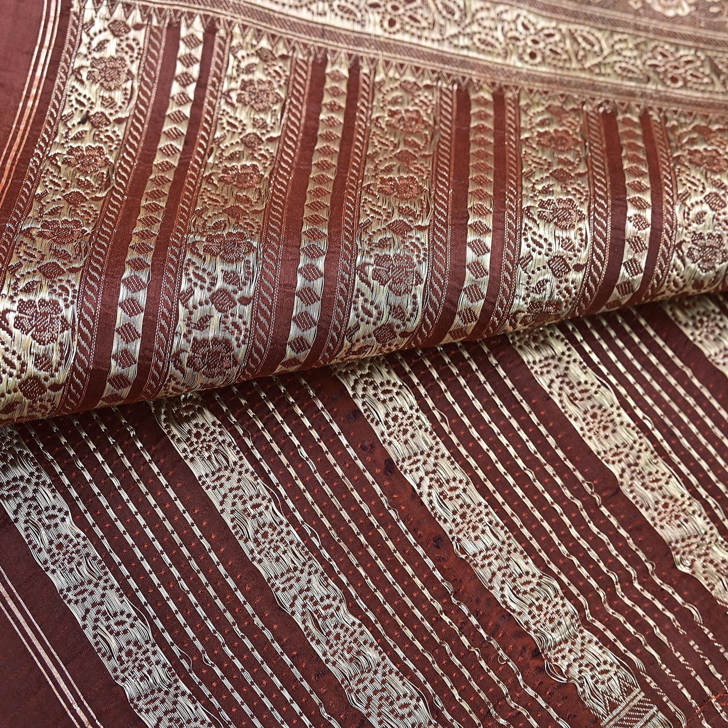 Vintage Rusty Orange Banarasi Silk Saree Pure Satin Silk Hand woven Brocade Fabric with Floral Weave 5 Yard Dressmaking Craft Material