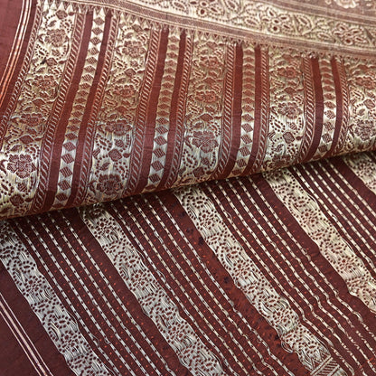Vintage Rusty Orange Banarasi Silk Saree Pure Satin Silk Hand woven Brocade Fabric with Floral Weave 5 Yard Dressmaking Craft Material