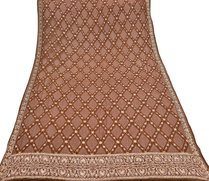 Indian Vintage Heavy Brown Dupatta Pure Chiffon silk Long Stole Hand Embroidered Scarves Floral Design Stole Veil Wrap Zari Zardozi