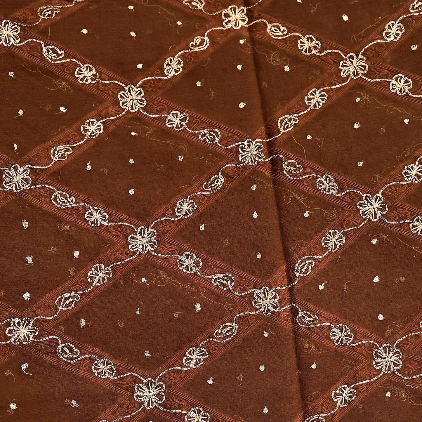 Indian Vintage Heavy Brown Dupatta Pure Chiffon silk Long Stole Hand Embroidered Scarves Floral Design Stole Veil Wrap Zari Zardozi