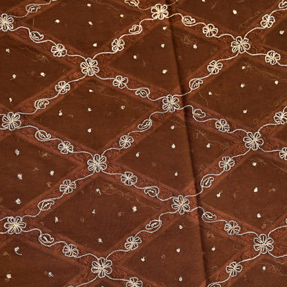 Indian Vintage Heavy Brown Dupatta Pure Chiffon silk Long Stole Hand Embroidered Scarves Floral Design Stole Veil Wrap Zari Zardozi