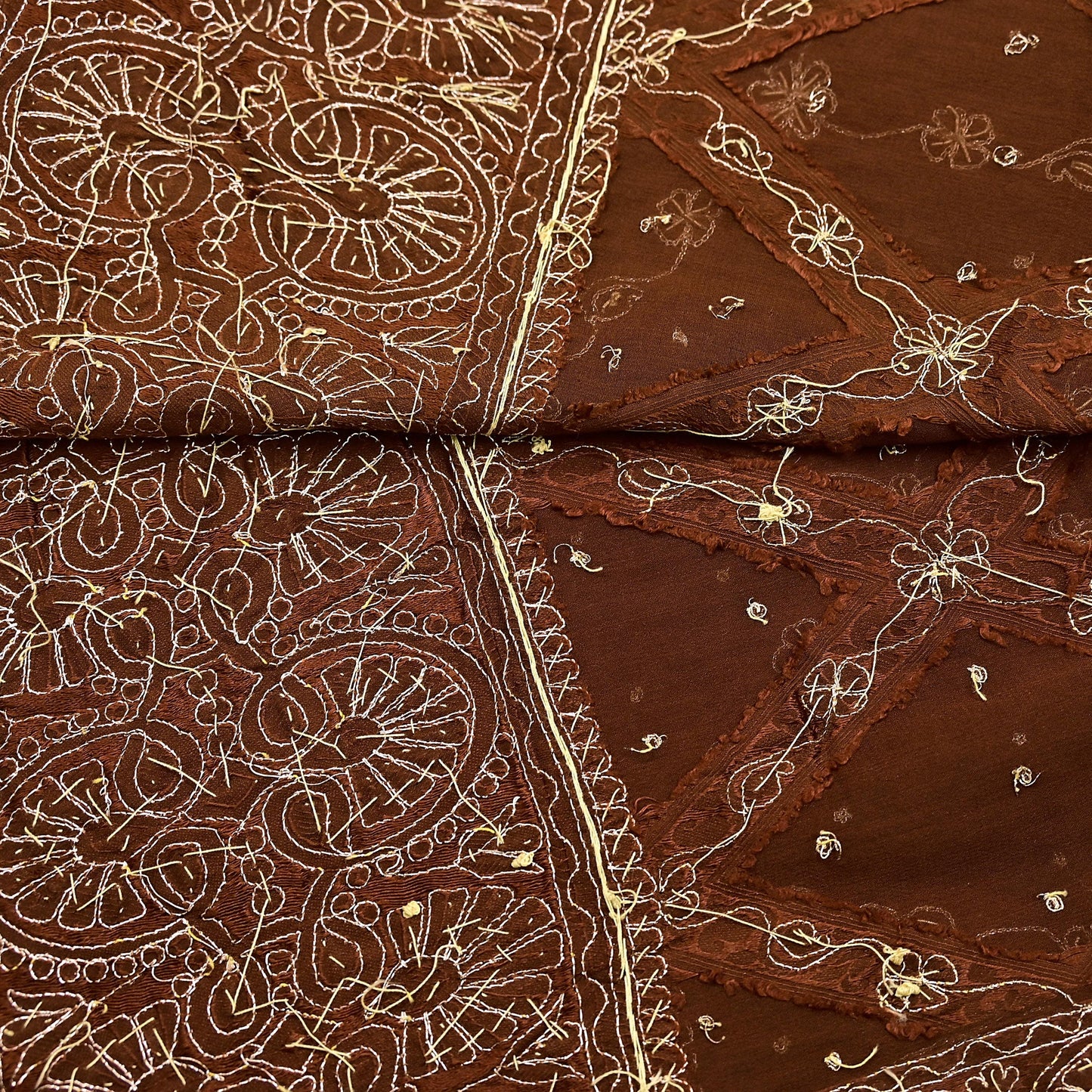 Indian Vintage Heavy Brown Dupatta Pure Chiffon silk Long Stole Hand Embroidered Scarves Floral Design Stole Veil Wrap Zari Zardozi