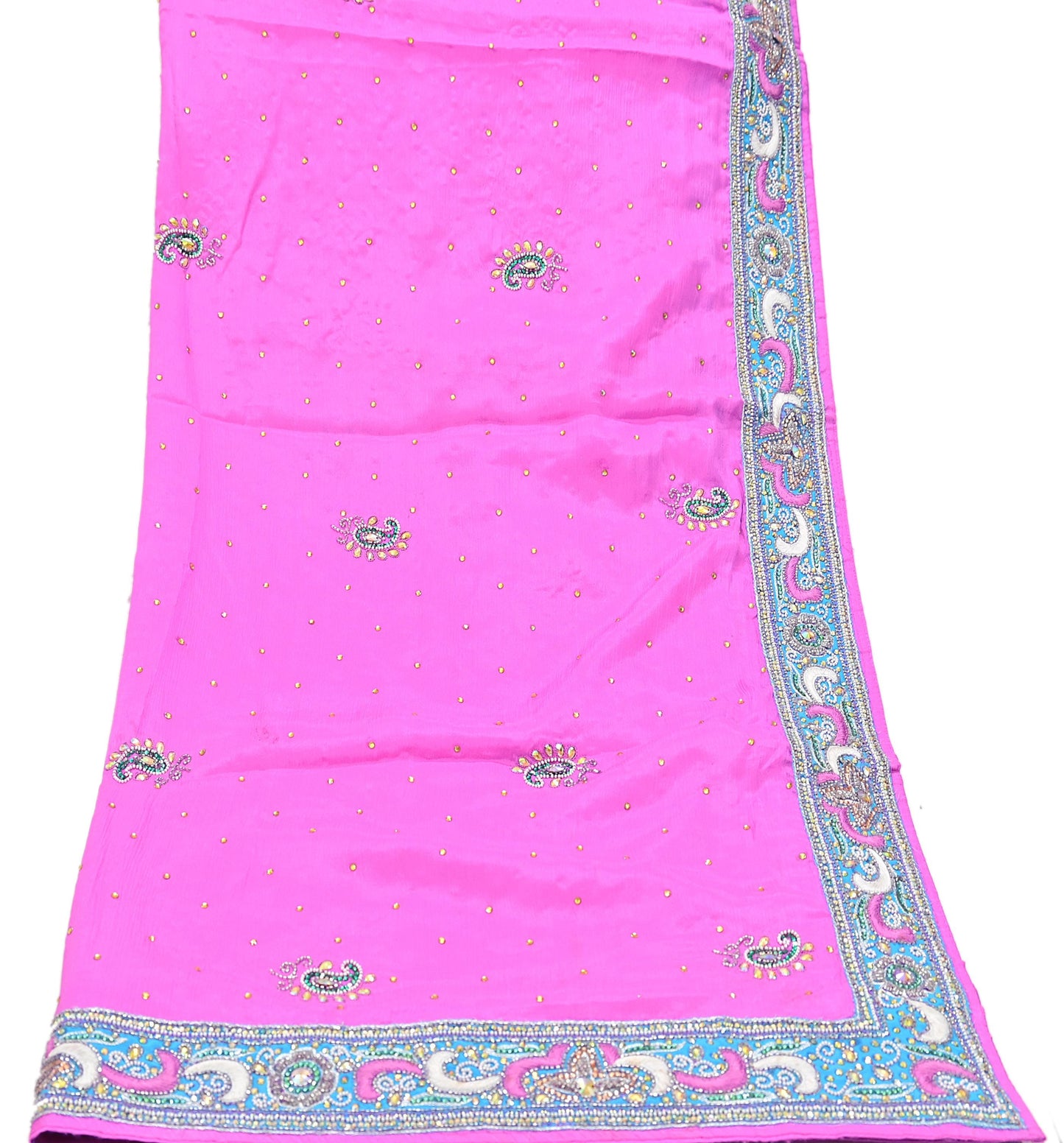 Indian Vintage Heavy Pink Dupatta Pure silk Long Stole Hand Embroidered Hijab Scarves Veil Wrap Zardozi Dabka