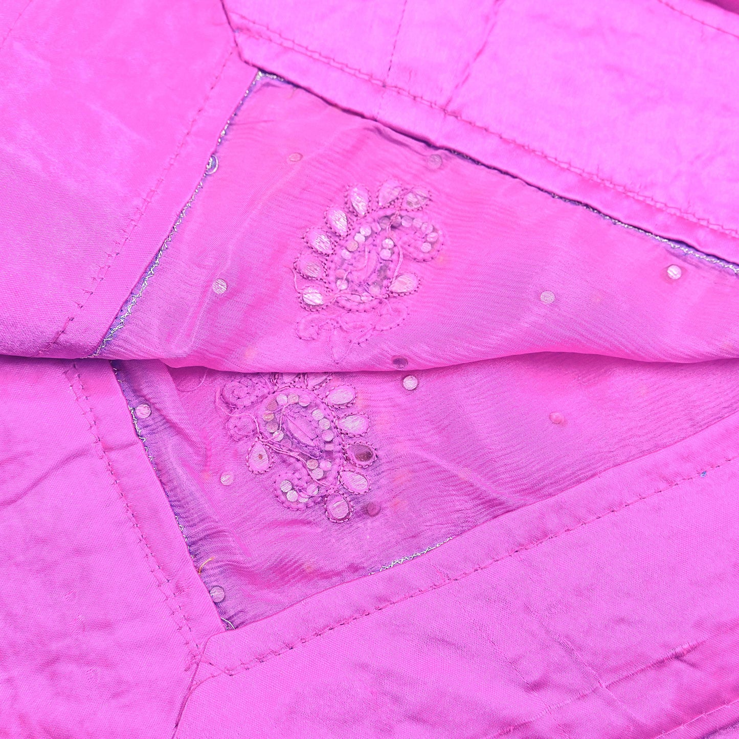 Indian Vintage Heavy Pink Dupatta Pure silk Long Stole Hand Embroidered Hijab Scarves Veil Wrap Zardozi Dabka