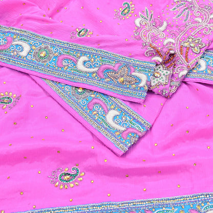 Indian Vintage Heavy Pink Dupatta Pure silk Long Stole Hand Embroidered Hijab Scarves Veil Wrap Zardozi Dabka