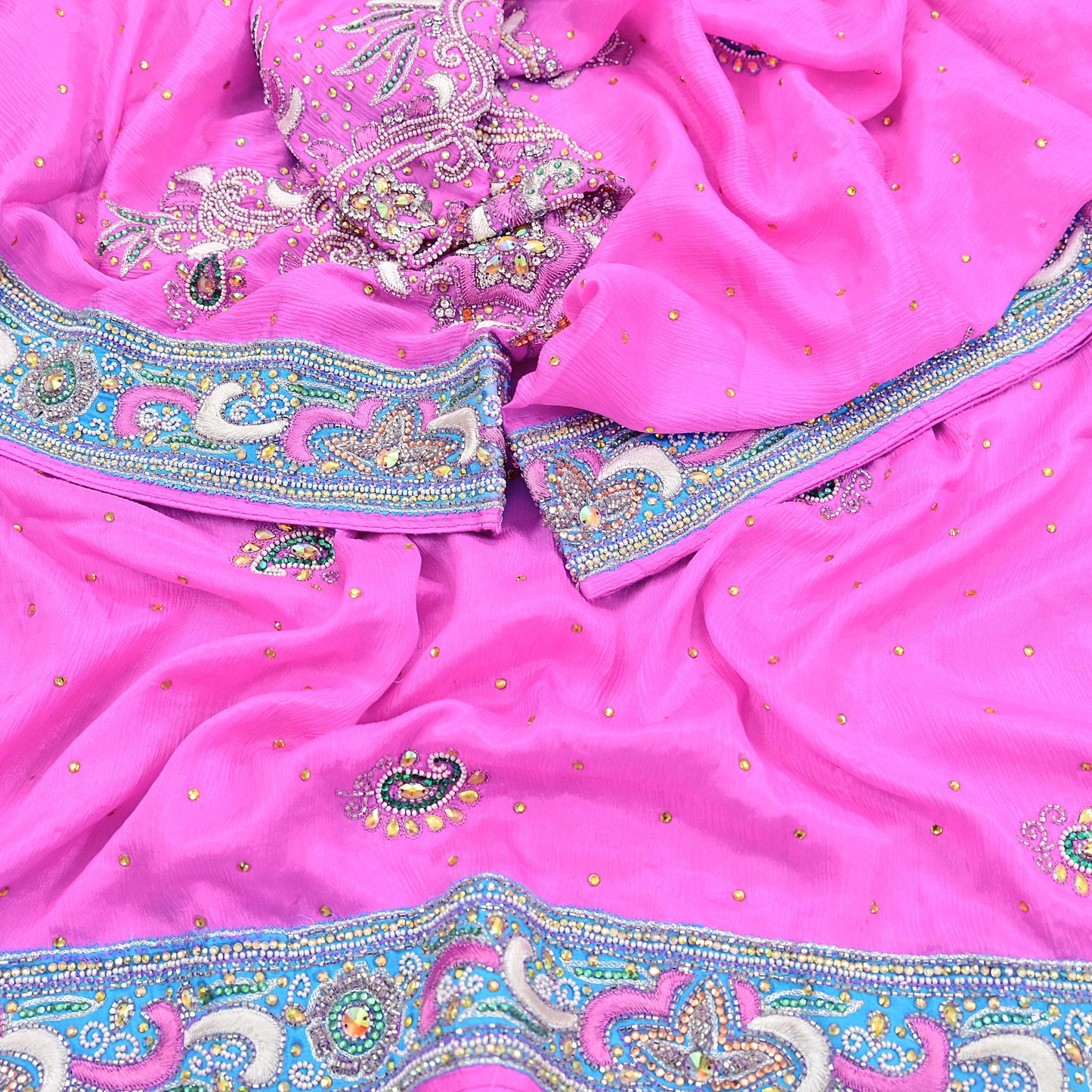 Indian Vintage Heavy Pink Dupatta Pure silk Long Stole Hand Embroidered Hijab Scarves Veil Wrap Zardozi Dabka