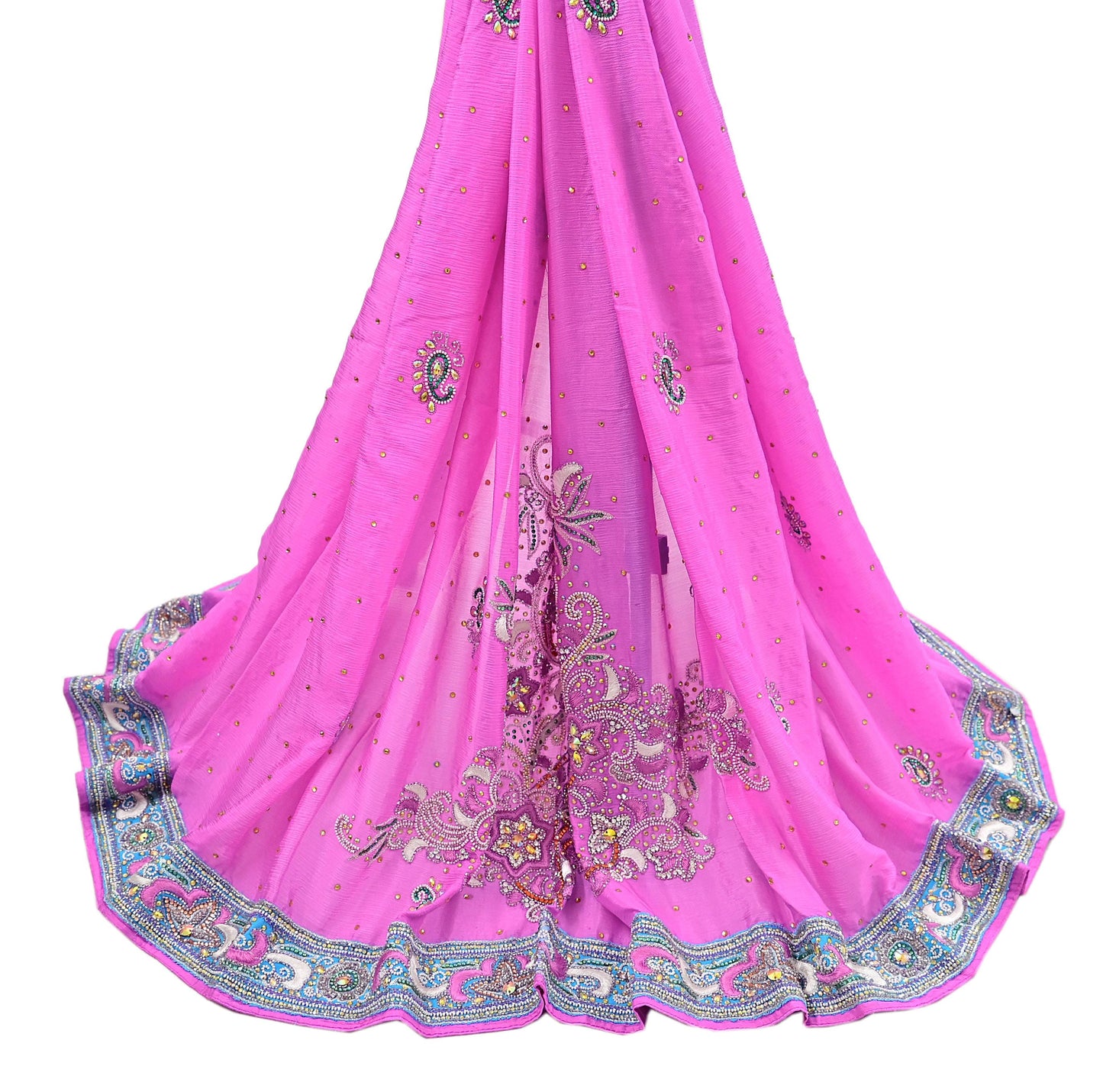 Indian Vintage Heavy Pink Dupatta Pure silk Long Stole Hand Embroidered Hijab Scarves Veil Wrap Zardozi Dabka