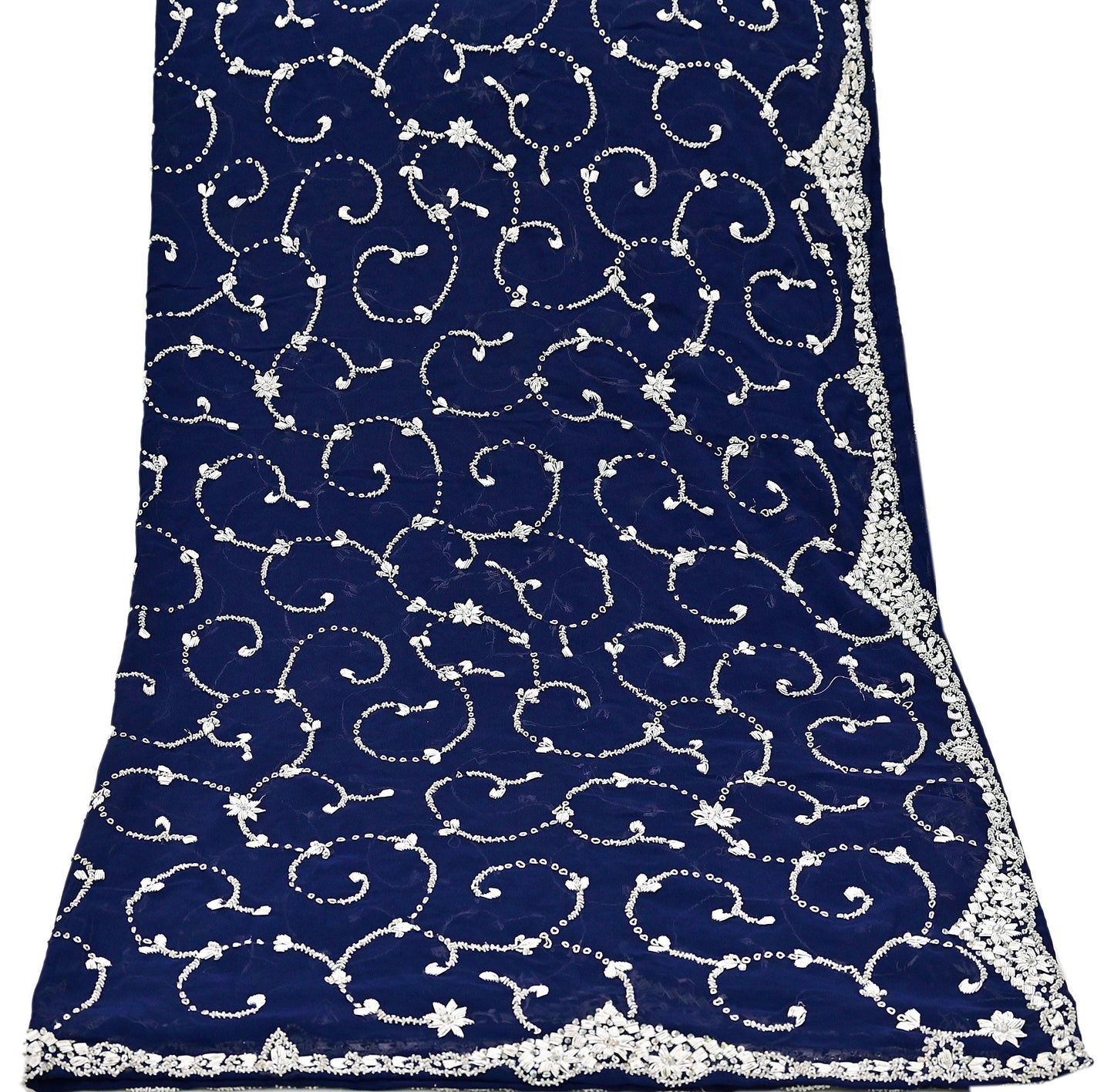 Indian Vintage Heavy Blue Dupatta Georgette Long Stole Hand Embroidered Scarf Zari Zardozi Wedding/ Bridal Veil Hijab