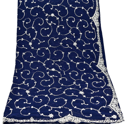 Indian Vintage Heavy Blue Dupatta Georgette Long Stole Hand Embroidered Scarf Zari Zardozi Wedding/ Bridal Veil Hijab