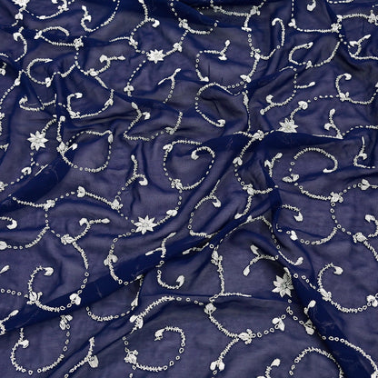 Indian Vintage Heavy Blue Dupatta Georgette Long Stole Hand Embroidered Scarf Zari Zardozi Wedding/ Bridal Veil Hijab